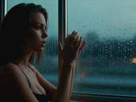 Frau an Rebstock gefesselt im nächtlichen Weinberg unter Sternenhimmel