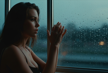 Frau an Rebstock gefesselt im nächtlichen Weinberg unter Sternenhimmel