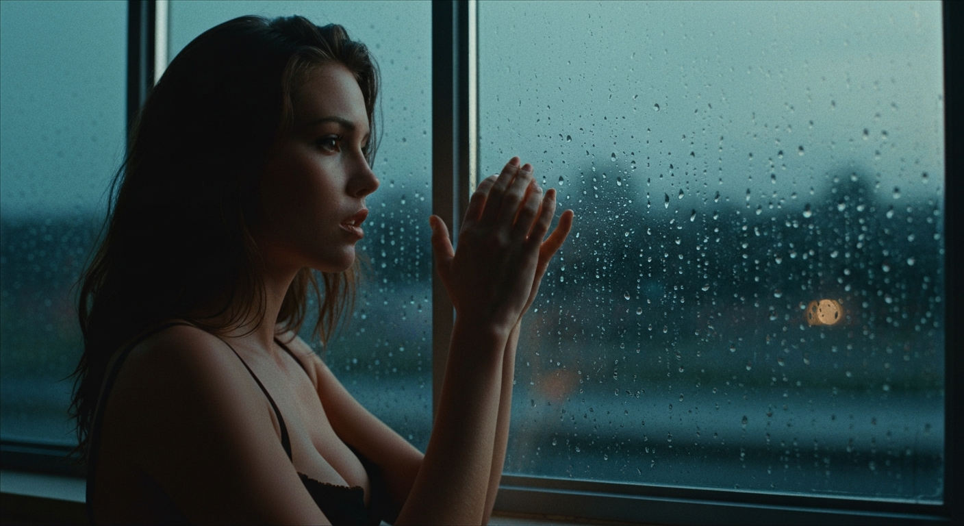 Frau an Rebstock gefesselt im nächtlichen Weinberg unter Sternenhimmel