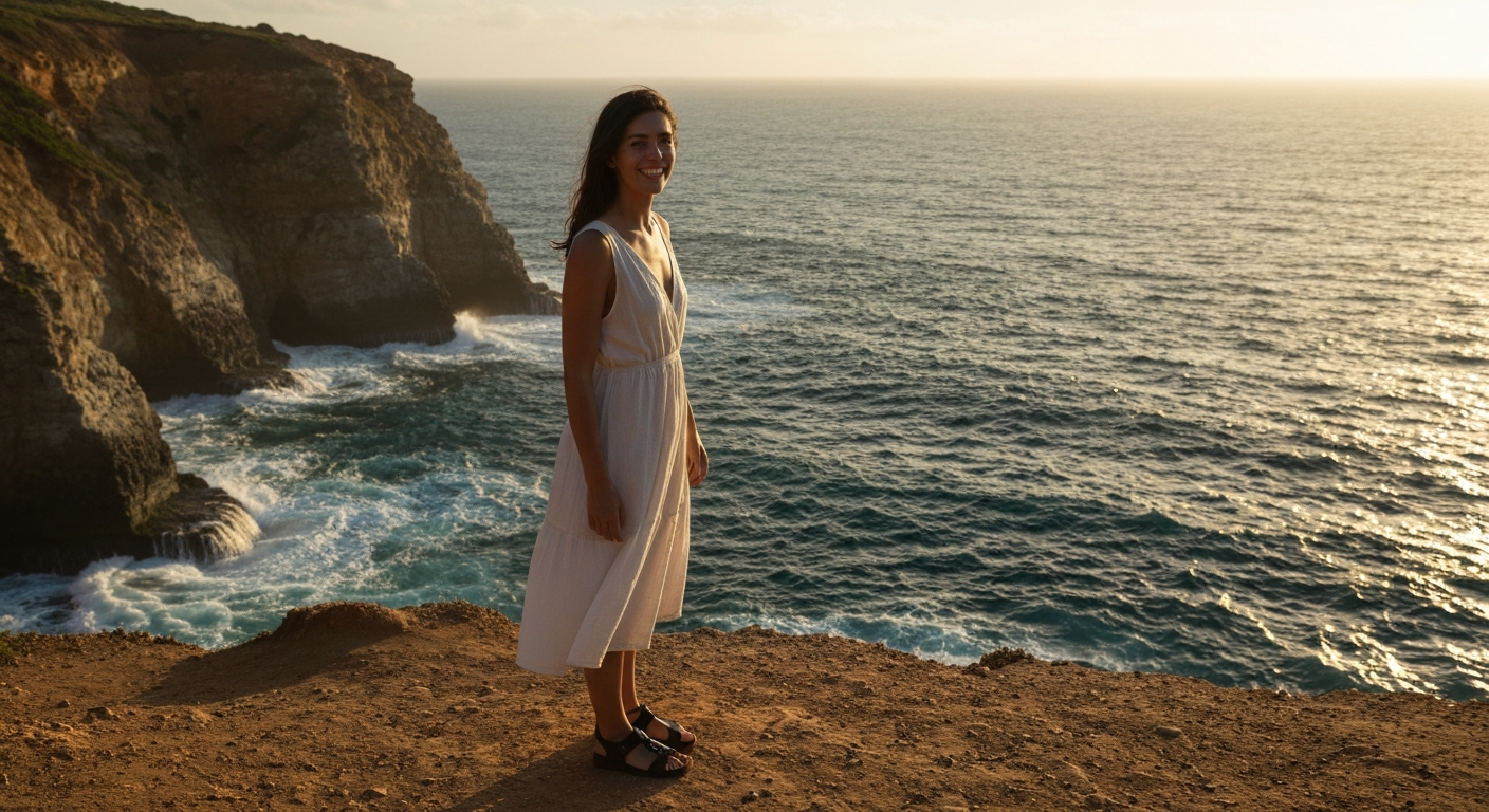 Cinematic 35mm film still of woman with long dark wavy hair, olive Mediterranean skin tone, athletic slim body with toned sho