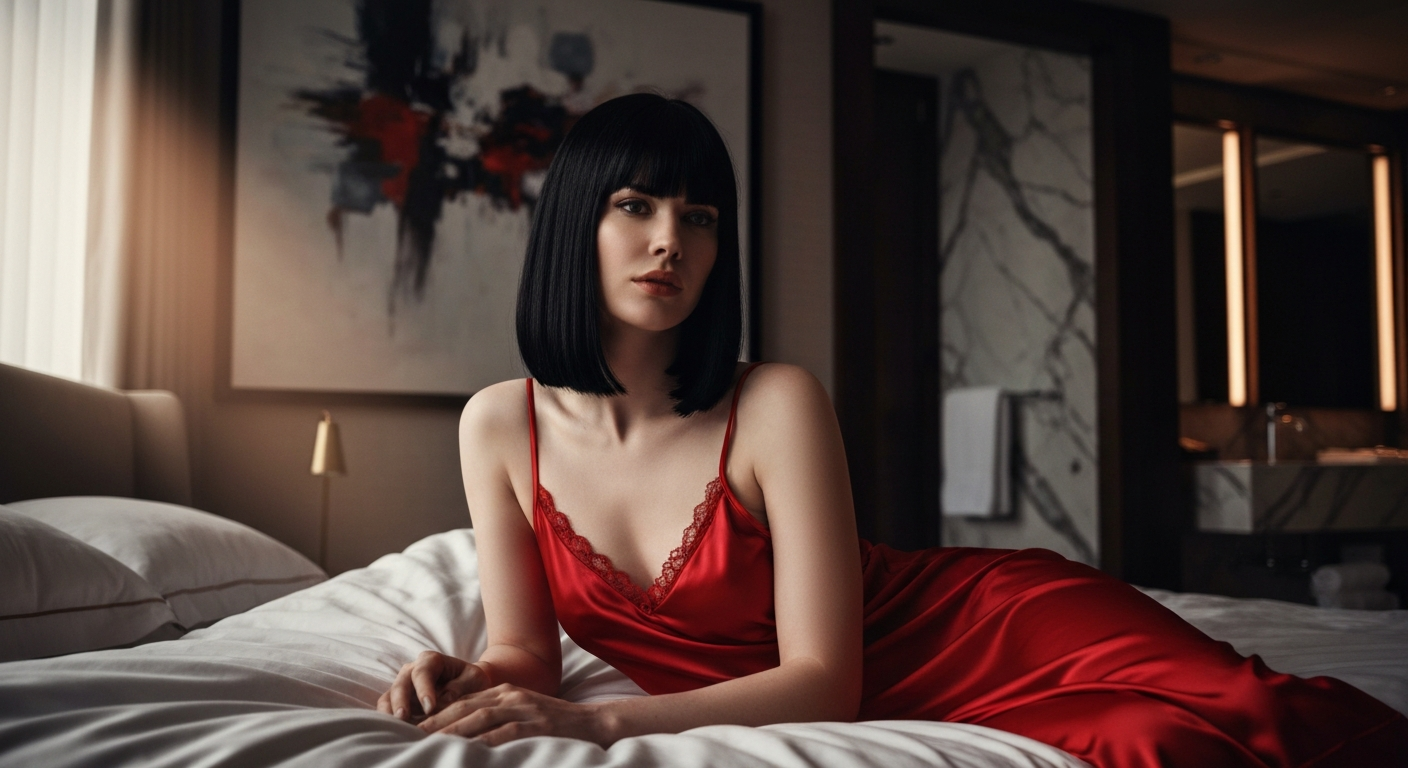 Frau liegt gefesselt am verlassenen Sandstrand während die Abendsonne ihre Haut wärmt