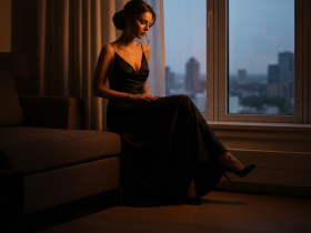 Junge Lehrerin und Schüler begegnen sich spätabends in luxuriösem Hotelzimmer bei gedimmtem Licht