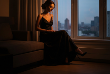 Junge Lehrerin und Schüler begegnen sich spätabends in luxuriösem Hotelzimmer bei gedimmtem Licht