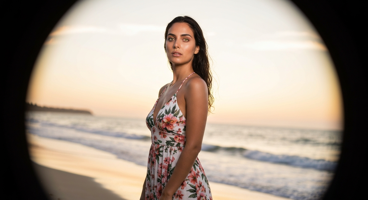 Cinematic 35mm film still of woman with long wavy auburn hair past shoulders, olive skin tone, athletic curvy body type weari