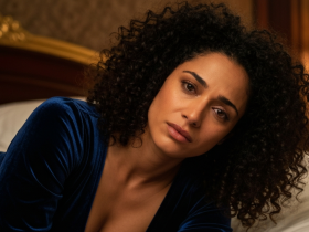 Paar umarmt sich leidenschaftlich am nächtlichen Strand unter Sternenhimmel