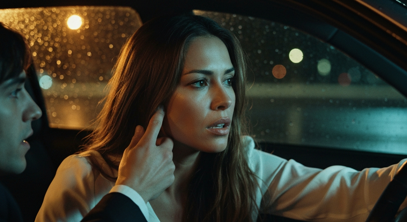 Cinematic 35mm film still of woman with long chestnut brown hair falling past shoulders, olive skin tone, slim athletic body