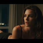 Mann und Frau in intensiver Umarmung im Auto bei Nacht auf leerem Parkplatz