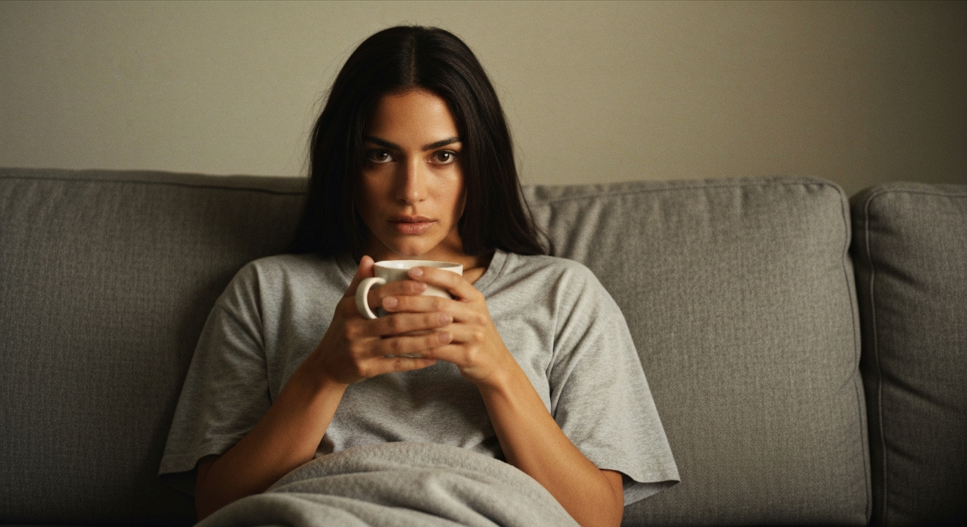 Cinematic 35mm film still of woman with long dark brown hair falling past shoulders, olive Mediterranean skin tone, slim athl