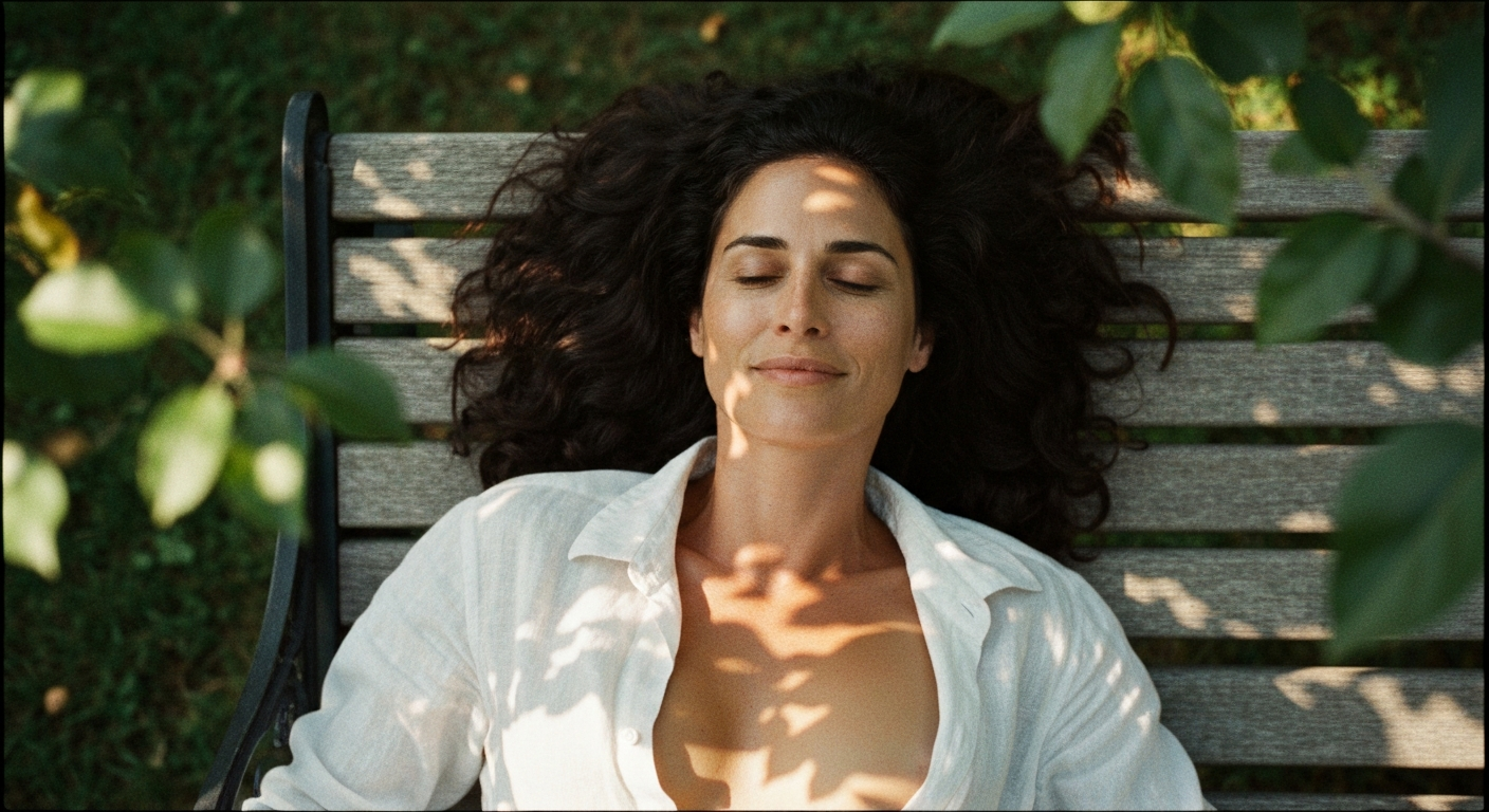 Cinematic 35mm film still of woman with long dark brown curly hair now loose and tousled, olive Mediterranean skin tone, slim