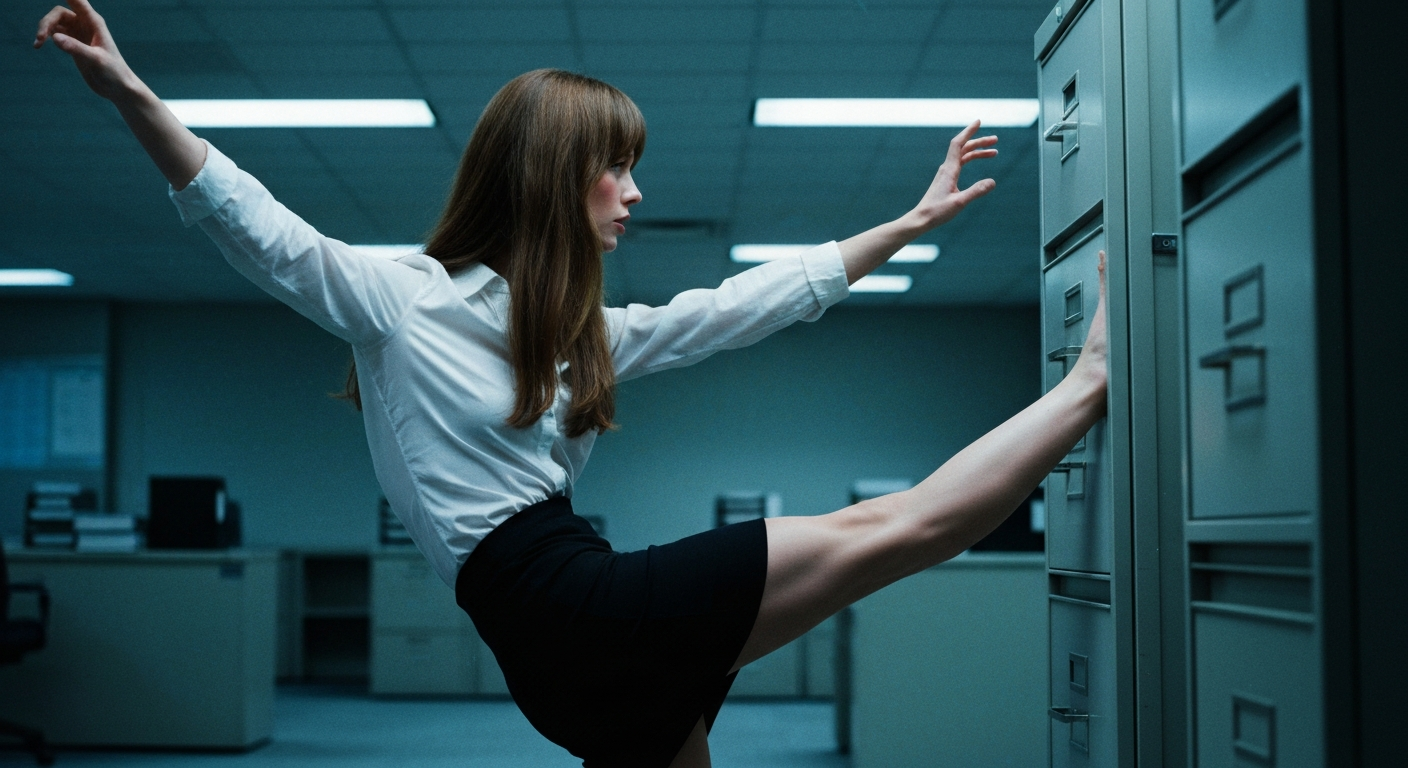 Cinematic 35mm film still of woman with long chestnut brown hair falling past shoulders, porcelain skin with natural flush, s