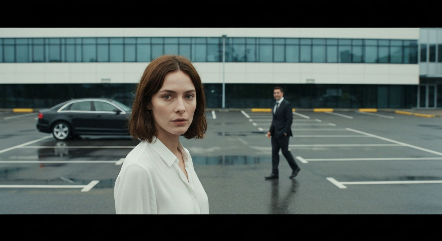 Cinematic 35mm film still of woman with shoulder-length chestnut brown hair, pale skin, athletic slim build, high cheekbones