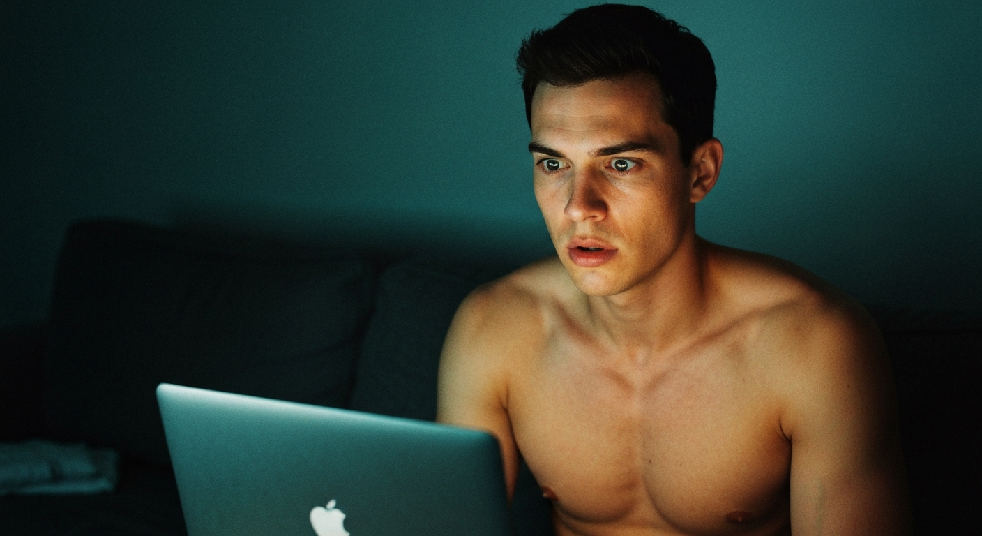 Cinematic 35mm film still close-up of man with short dark brown hair, athletic build, fair skin with warm undertones sitting 