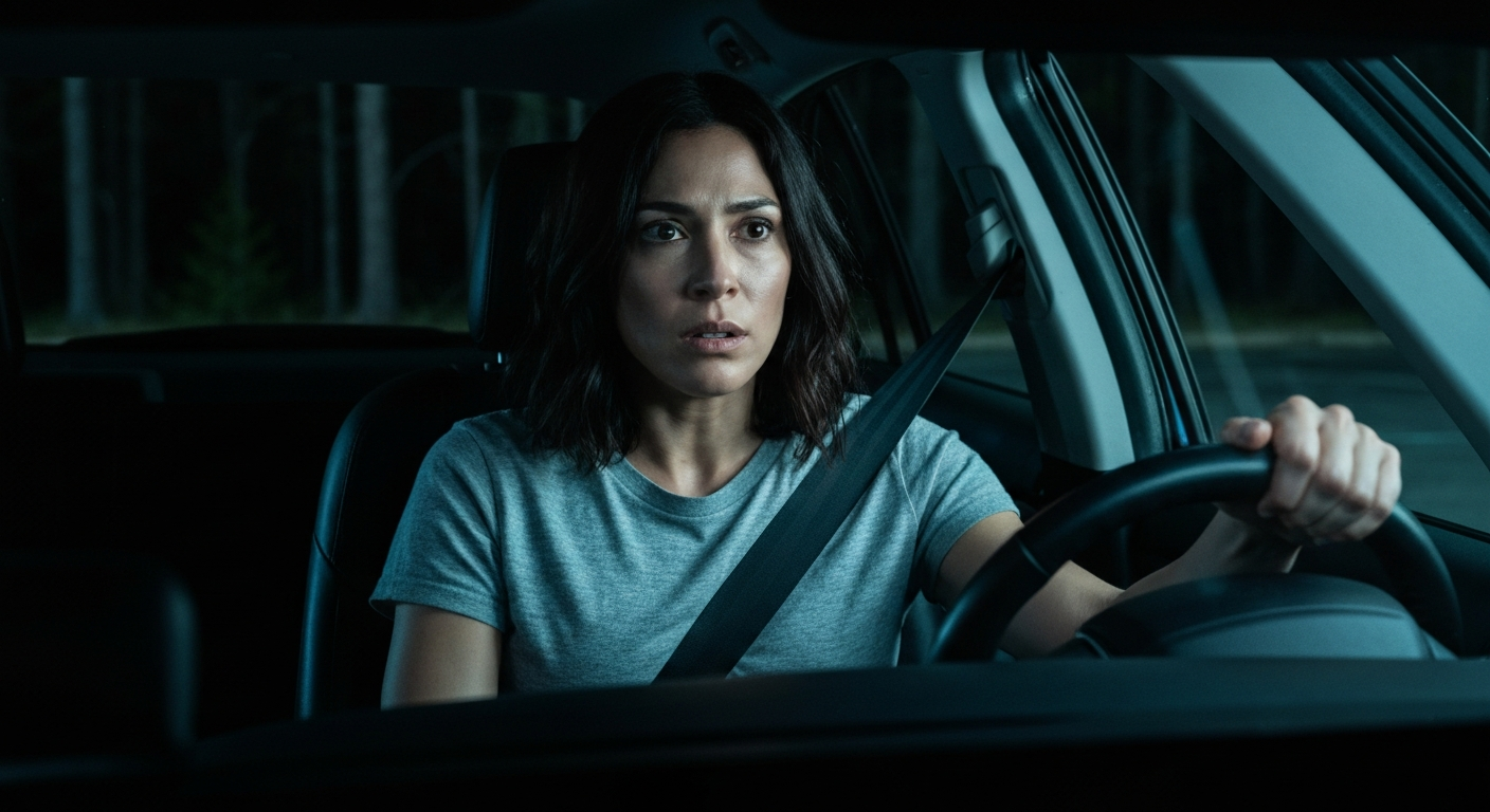 Cinematic 35mm film still of woman with shoulder-length dark brown hair, olive skin tone, slim athletic body, age 37, wearing