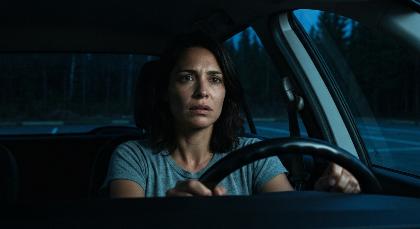Cinematic 35mm film still of woman with shoulder-length dark brown hair, olive skin tone, slim athletic body, age 37, sitting
