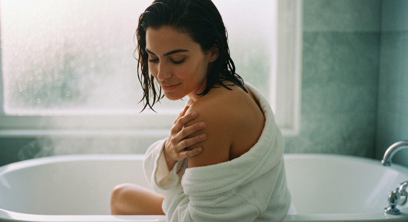 Cinematic 35mm film still of woman with shoulder-length dark brown hair, olive Mediterranean skin tone, athletic slim build i