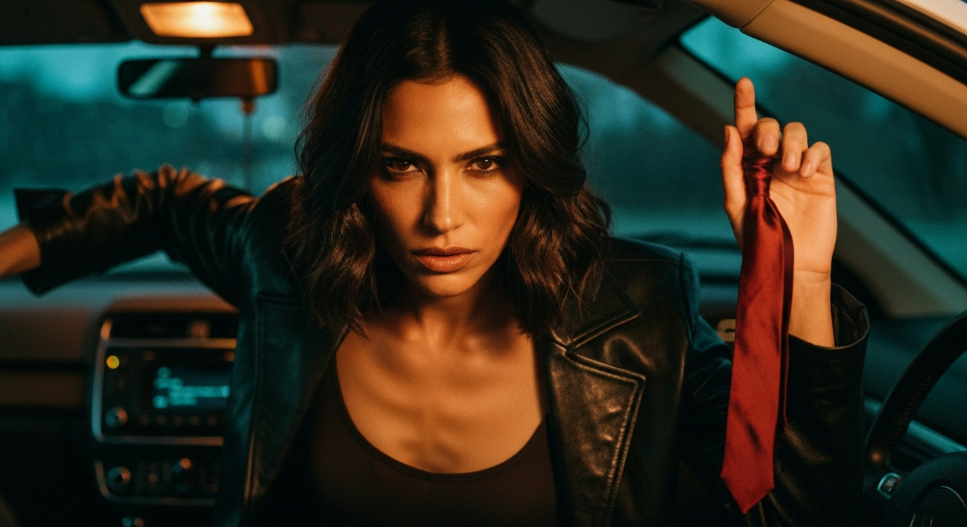 Cinematic 35mm film still of woman with shoulder-length dark brown hair with subtle waves, olive skin tone, athletic slim bui