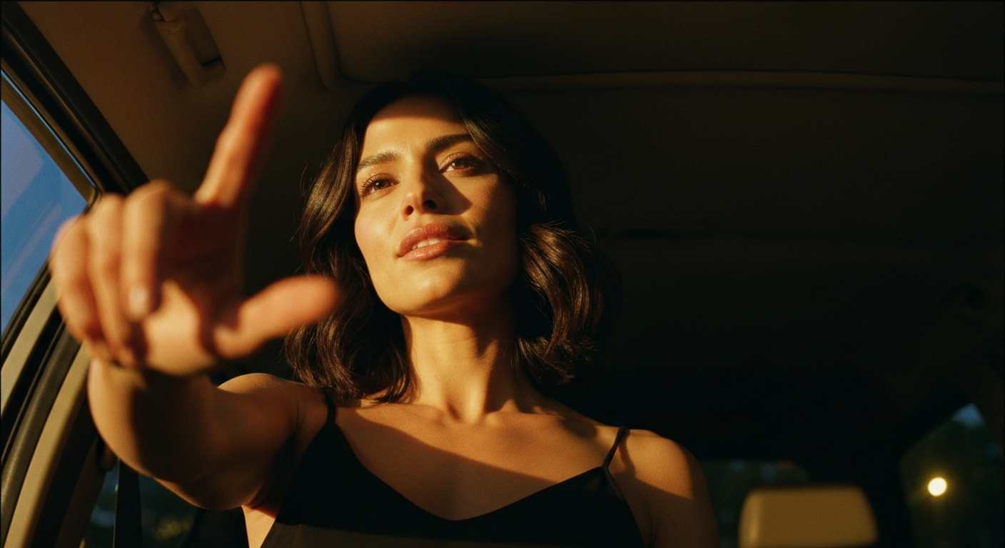 Cinematic 35mm film still of woman with shoulder-length dark brown hair with subtle waves, olive skin tone, athletic slim bui